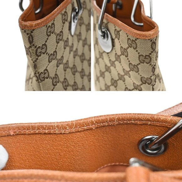 GUCCI Logo GG Pattern Shoulder Bag Canvas Leather Brown Orange SHW Italy - Picture 9 of 15